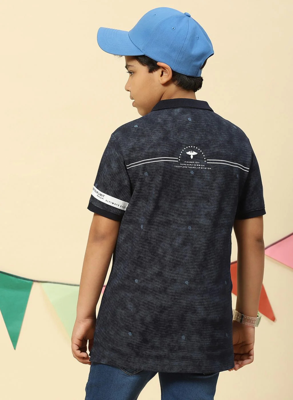 Boys Navy Blue Printed T-Shirt - Image 5