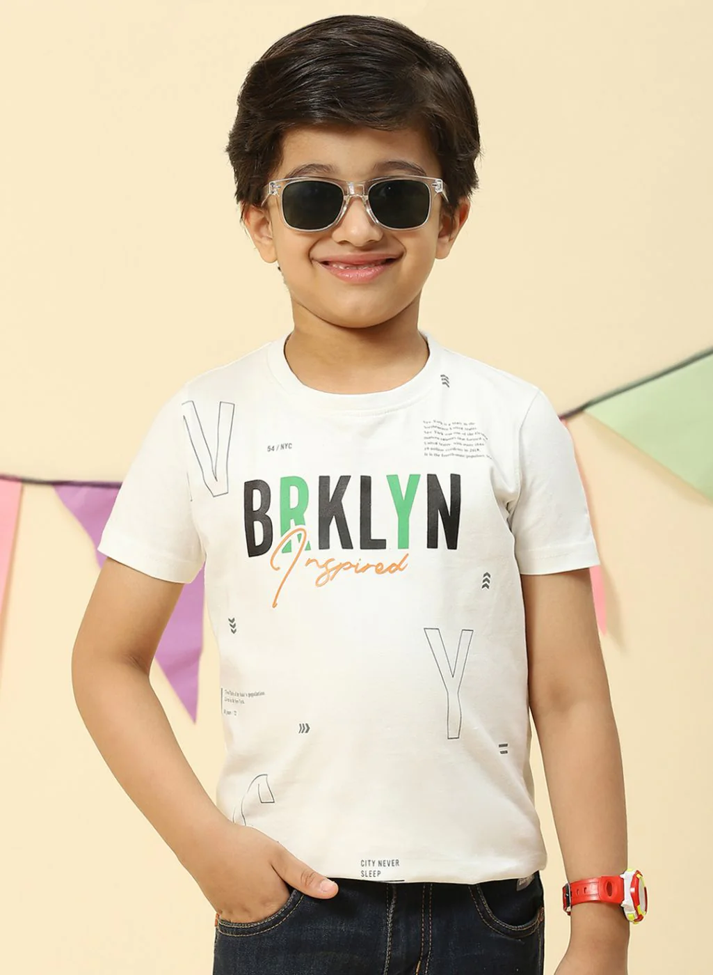 Boys Off White Printed T-Shirt - Image 2