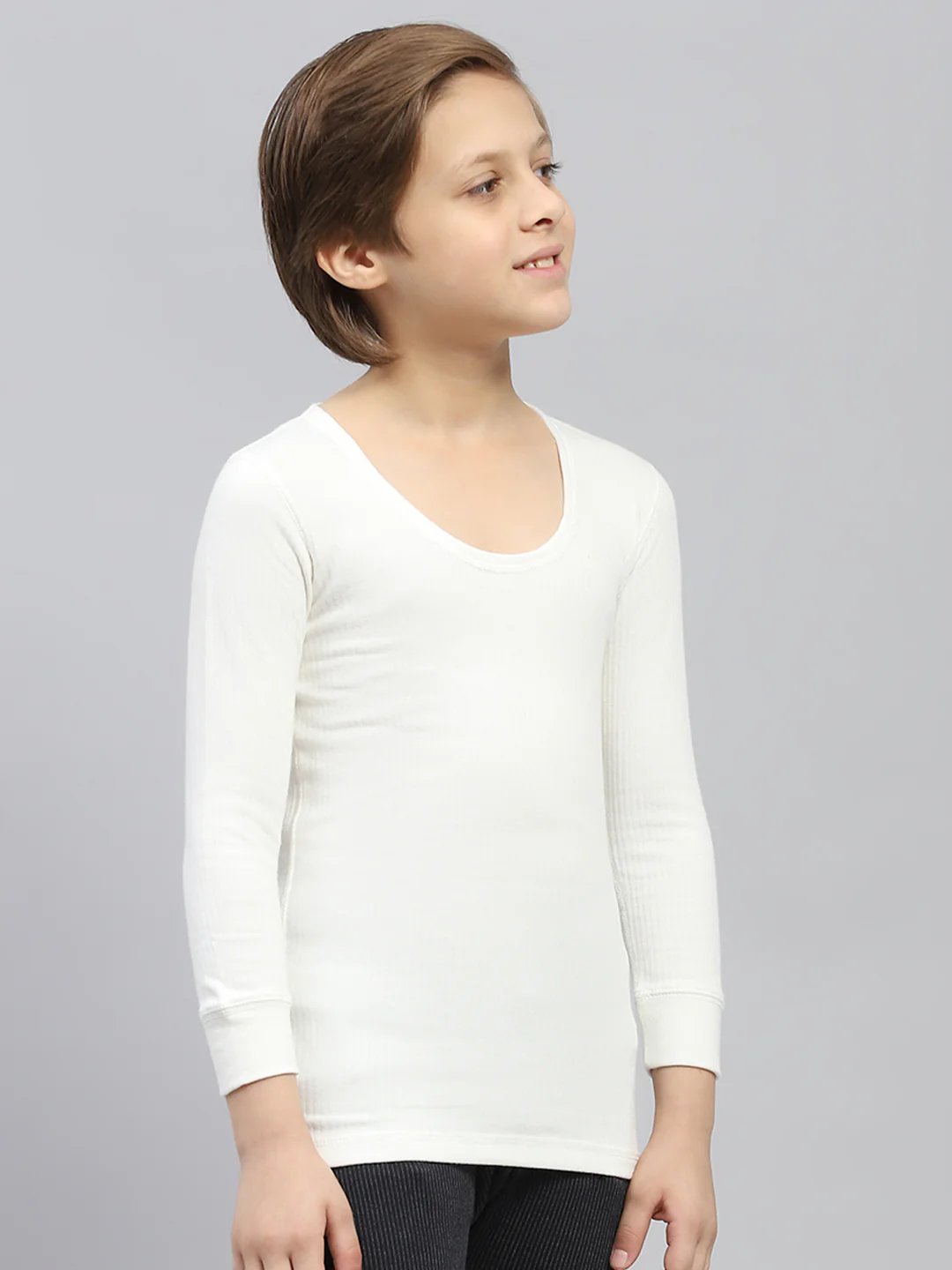 Boys Off White Solid Thermal Vest - Image 5