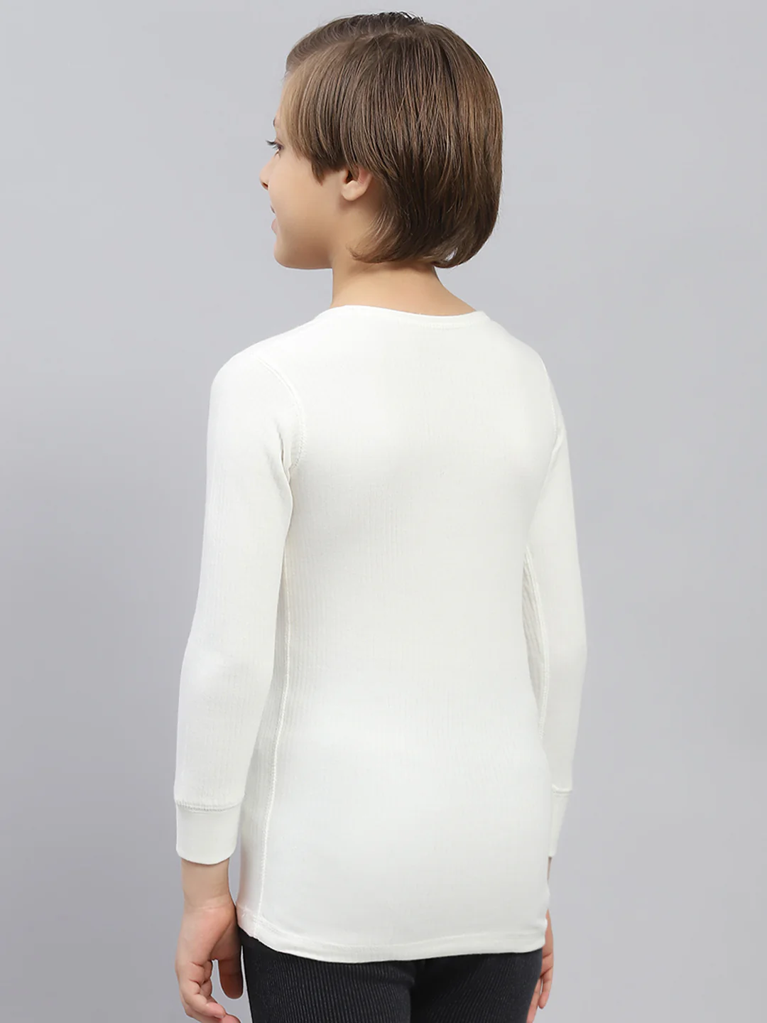 Boys Off White Solid Thermal Vest - Image 6