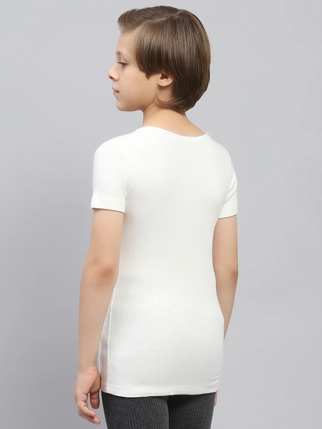 Boys Off White Solid Thermal Vest - Image 5