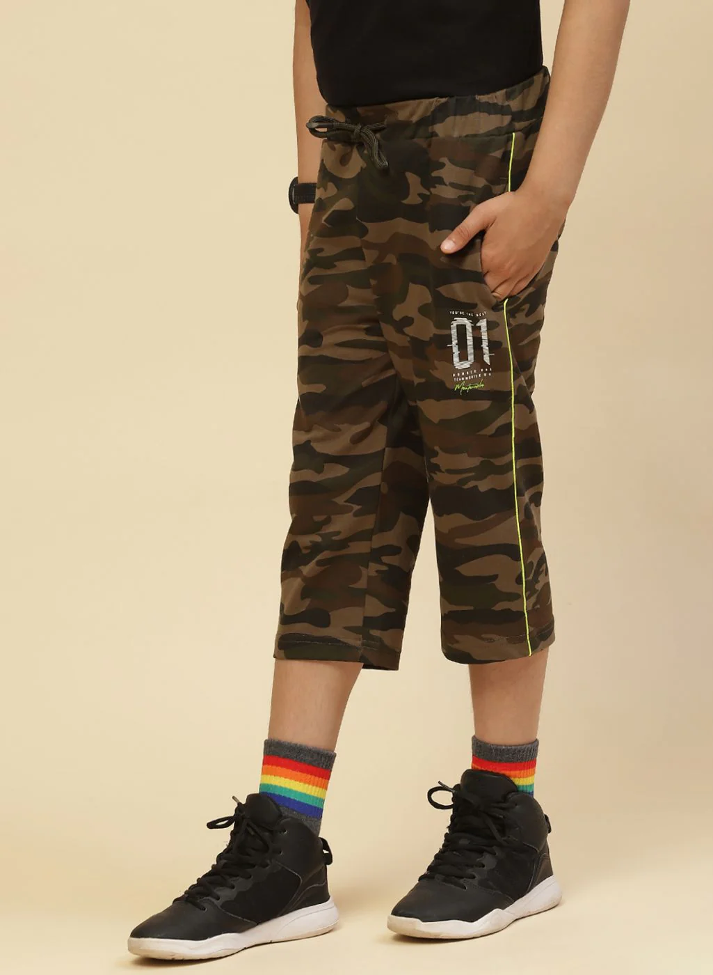 Boys Olive Printed Capri - Image 2
