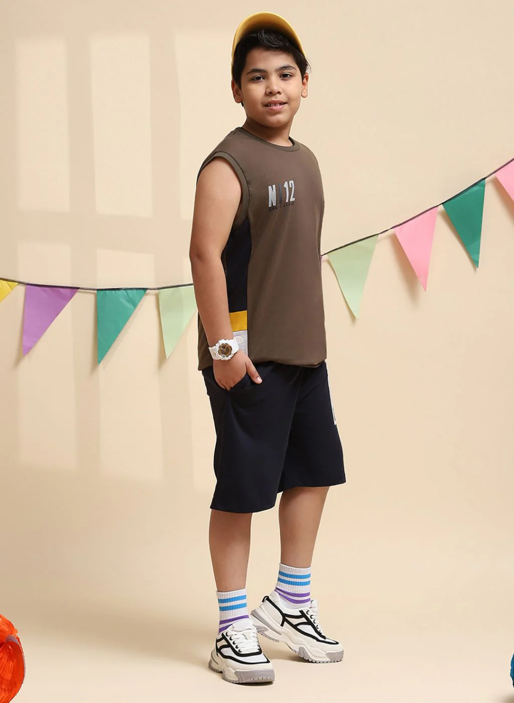 Boys Olive Printed Sandow Set - Image 4