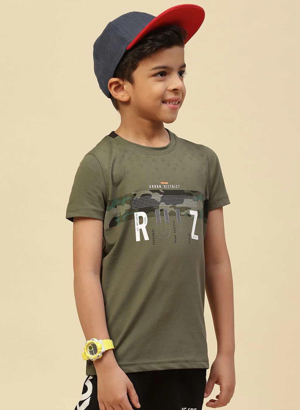Boys Olive Printed T-Shirt - Image 3