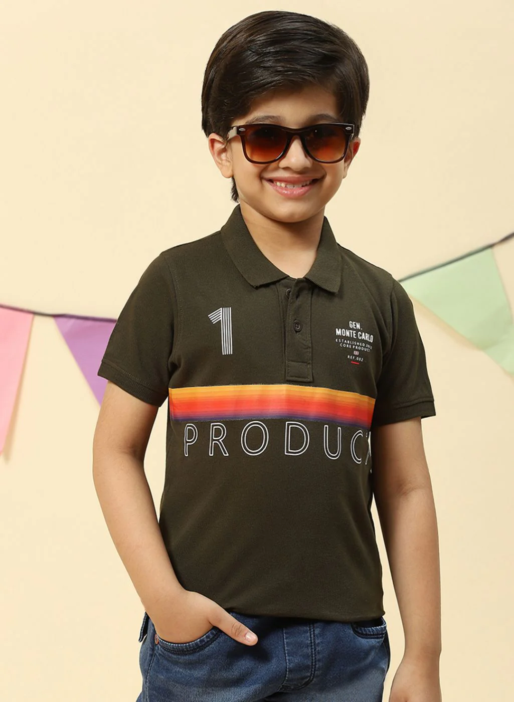 Boys Olive Printed T-Shirt - Image 2
