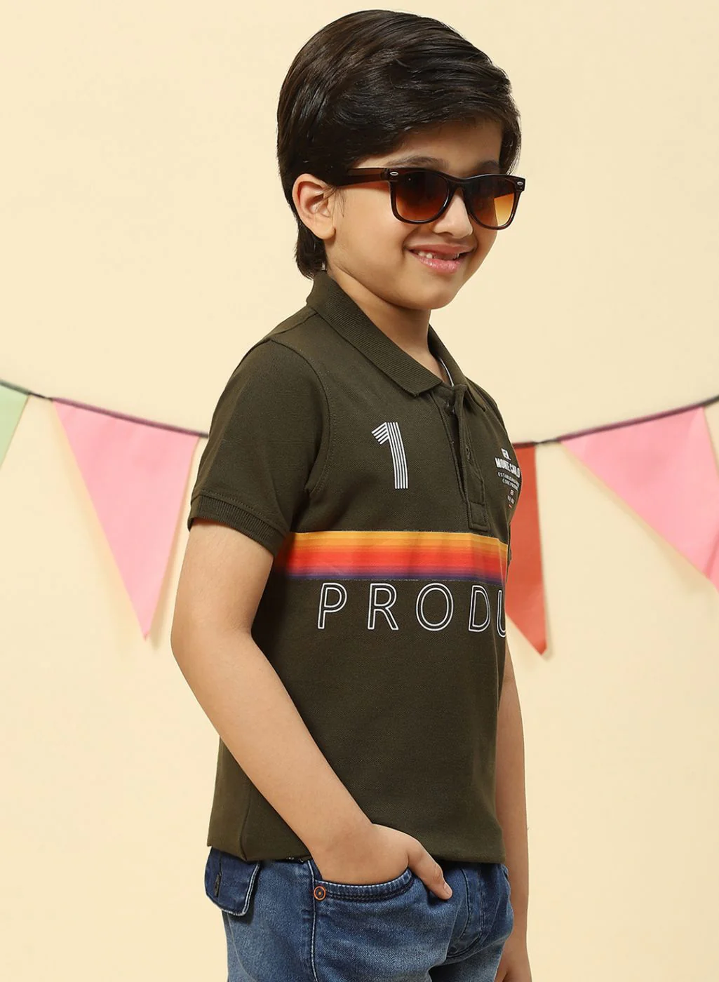 Boys Olive Printed T-Shirt - Image 4