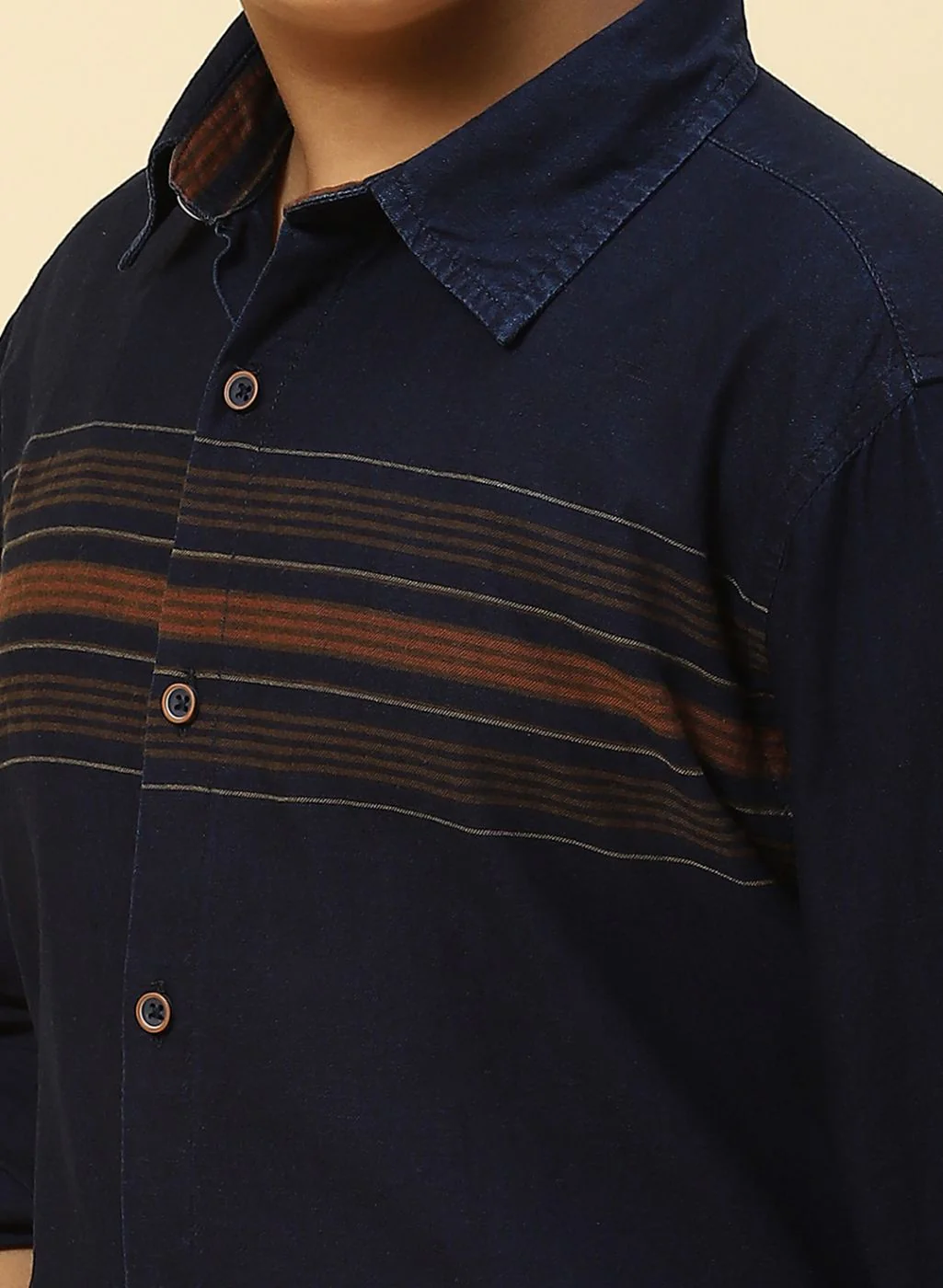 Boys Orange & NAvy Blue Stripe Shirt - Image 6