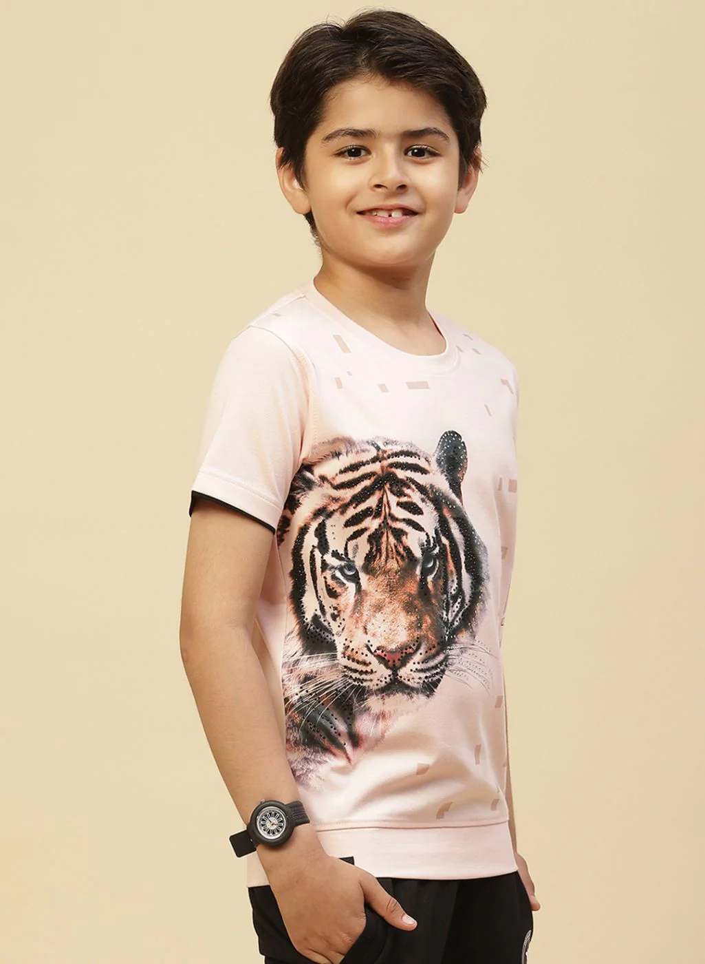 Boys Peach Printed T-Shirt - Image 3