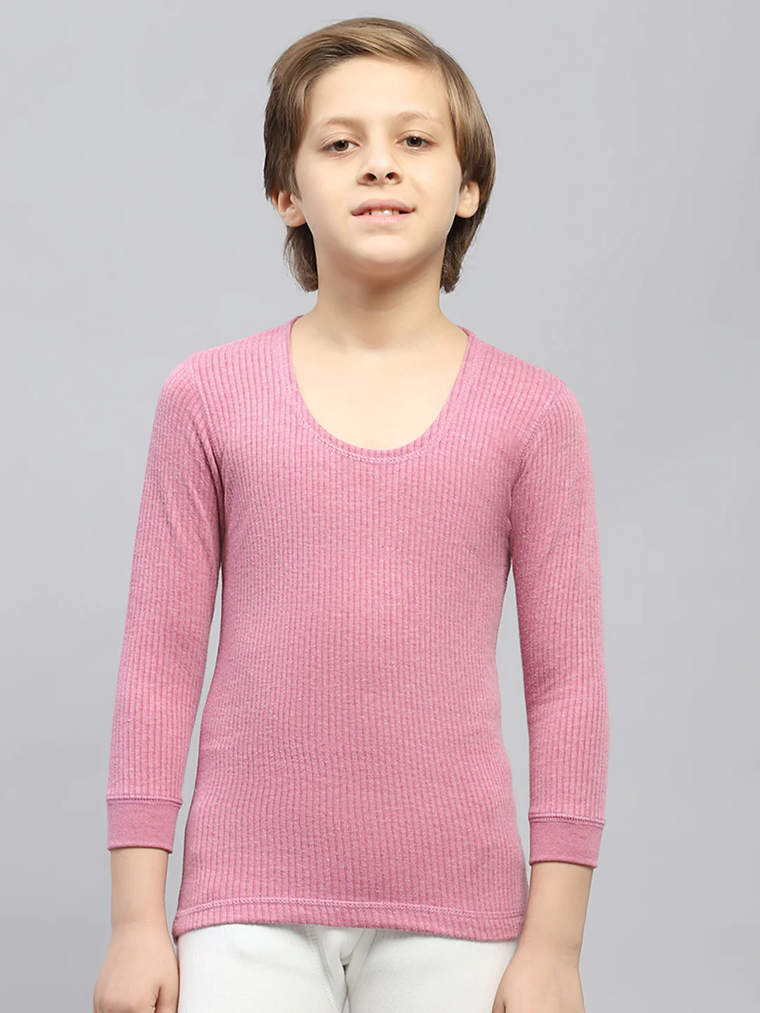 Boys Pink Solid Thermal Vest