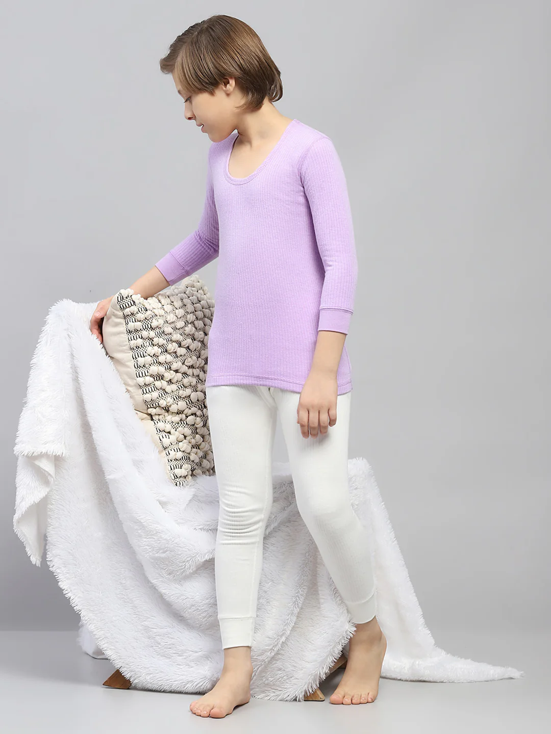 Boys Purple Solid Thermal Vest - Image 3