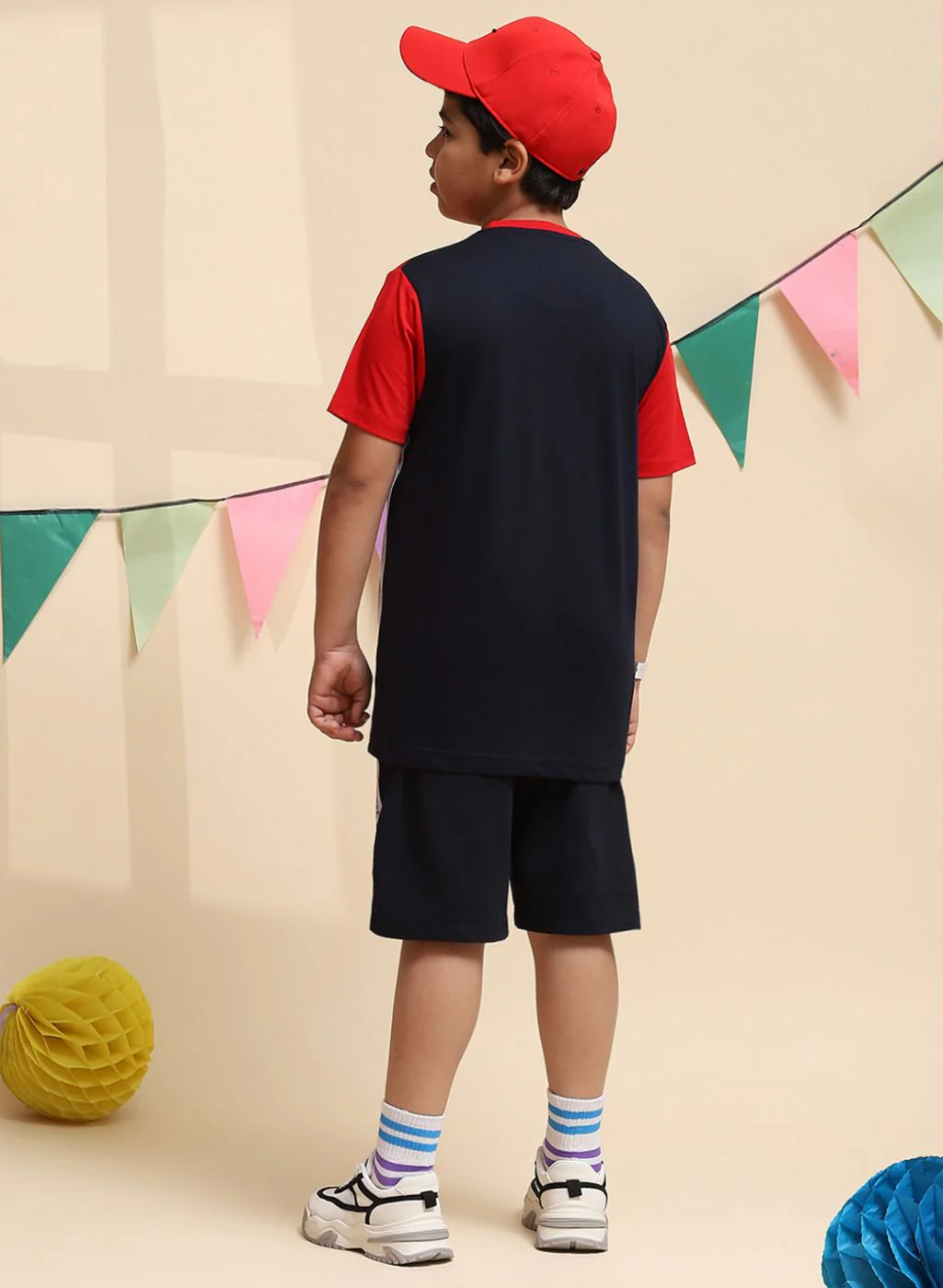 Boys Red & NAvy Blue Printed Bermuda Set - Image 5
