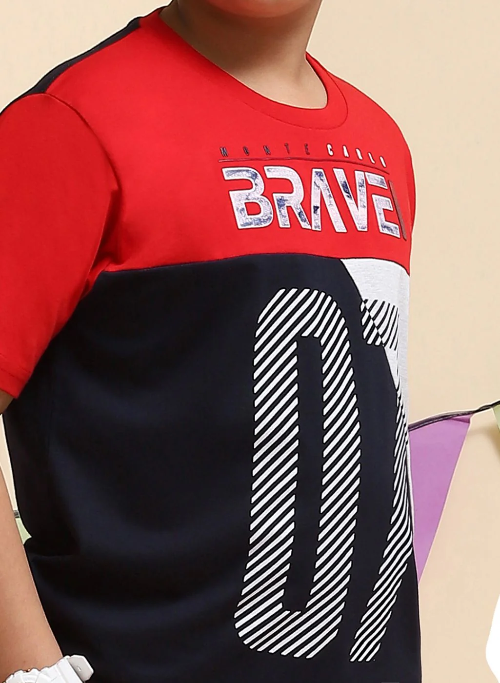 Boys Red & NAvy Blue Printed Bermuda Set - Image 6