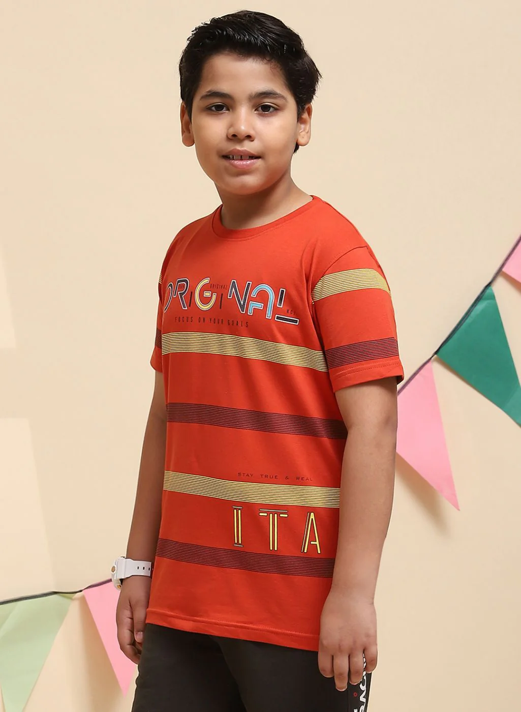 Boys Rust Orange Printed T-Shirt - Image 3