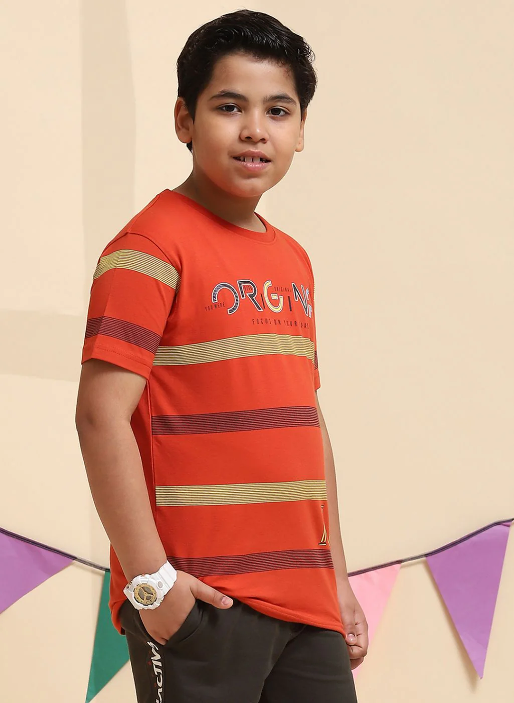 Boys Rust Orange Printed T-Shirt - Image 4
