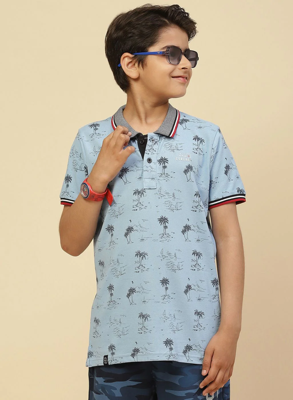 Boys Sky Blue Printed T-Shirt - Image 3