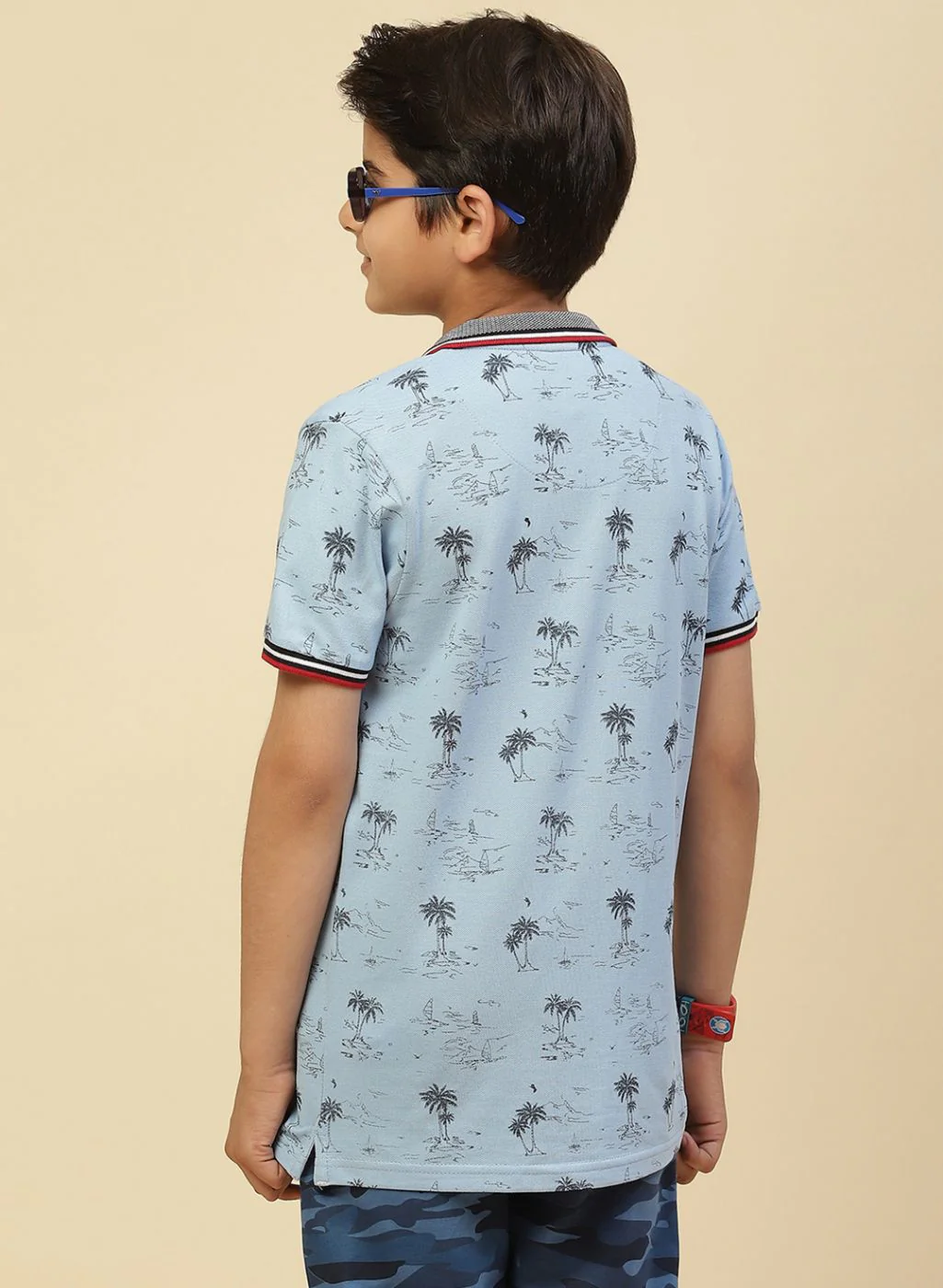 Boys Sky Blue Printed T-Shirt - Image 5