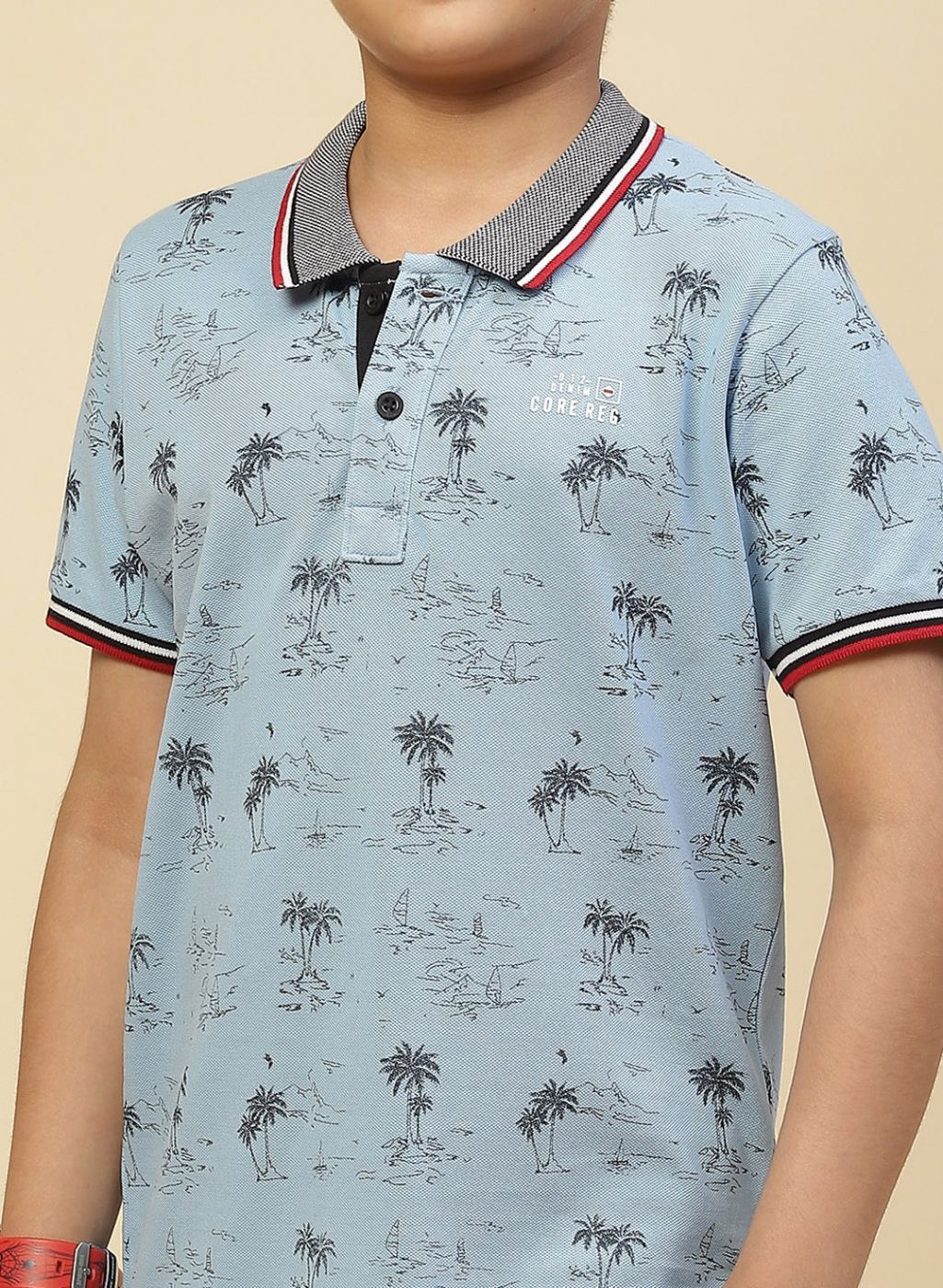 Boys Sky Blue Printed T-Shirt - Image 6