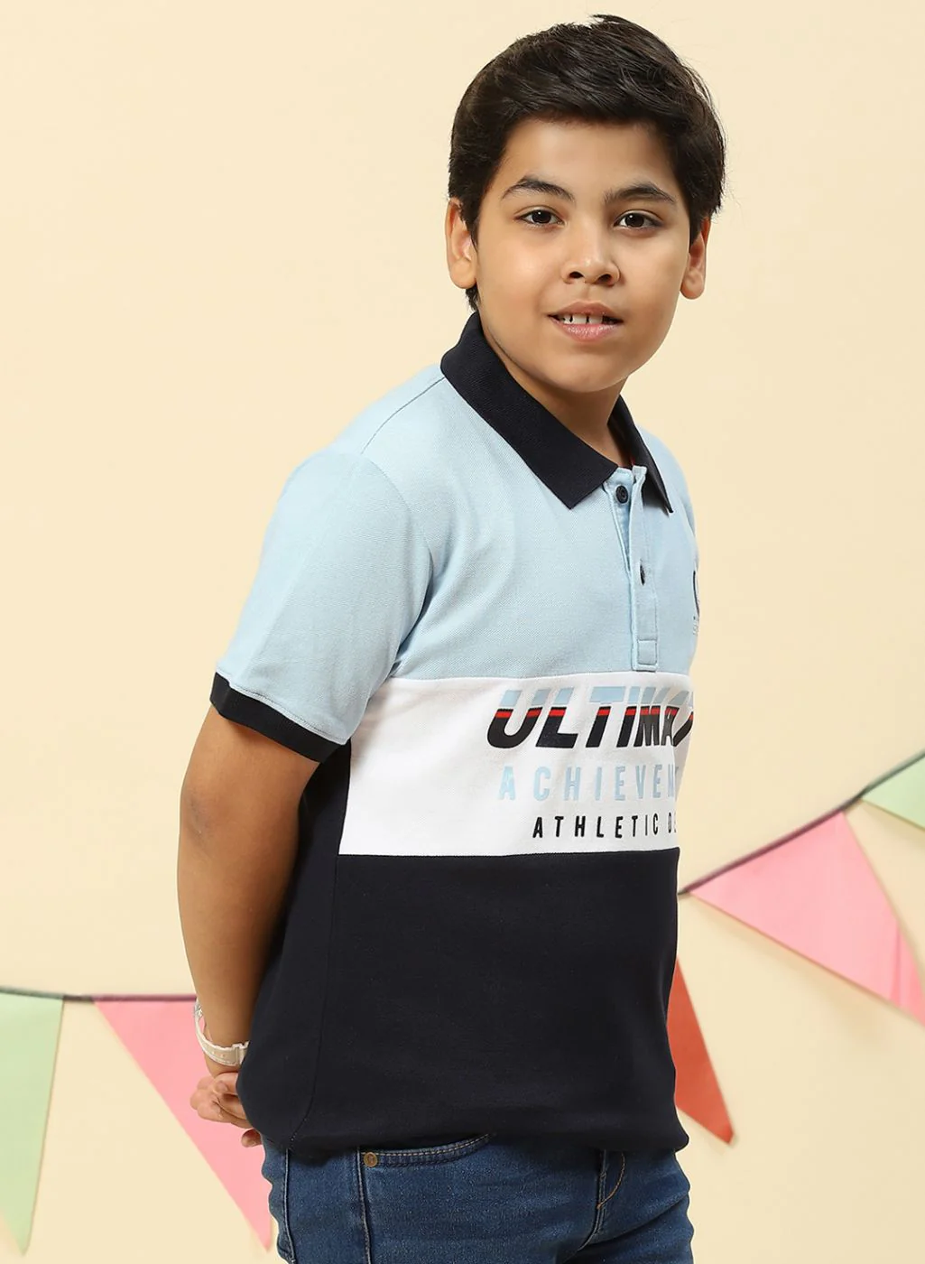 Boys Sky Blue Printed T-Shirt - Image 4