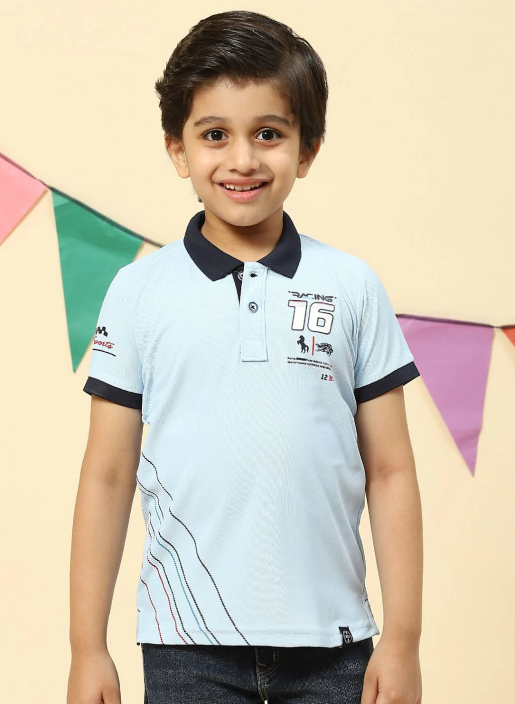 Boys Sky Blue Printed T-Shirt - Image 2