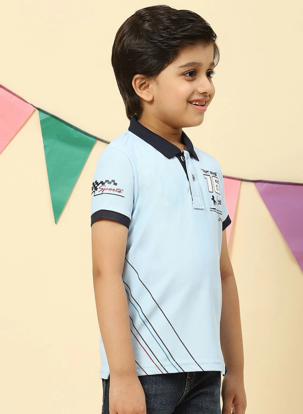Boys Sky Blue Printed T-Shirt - Image 4