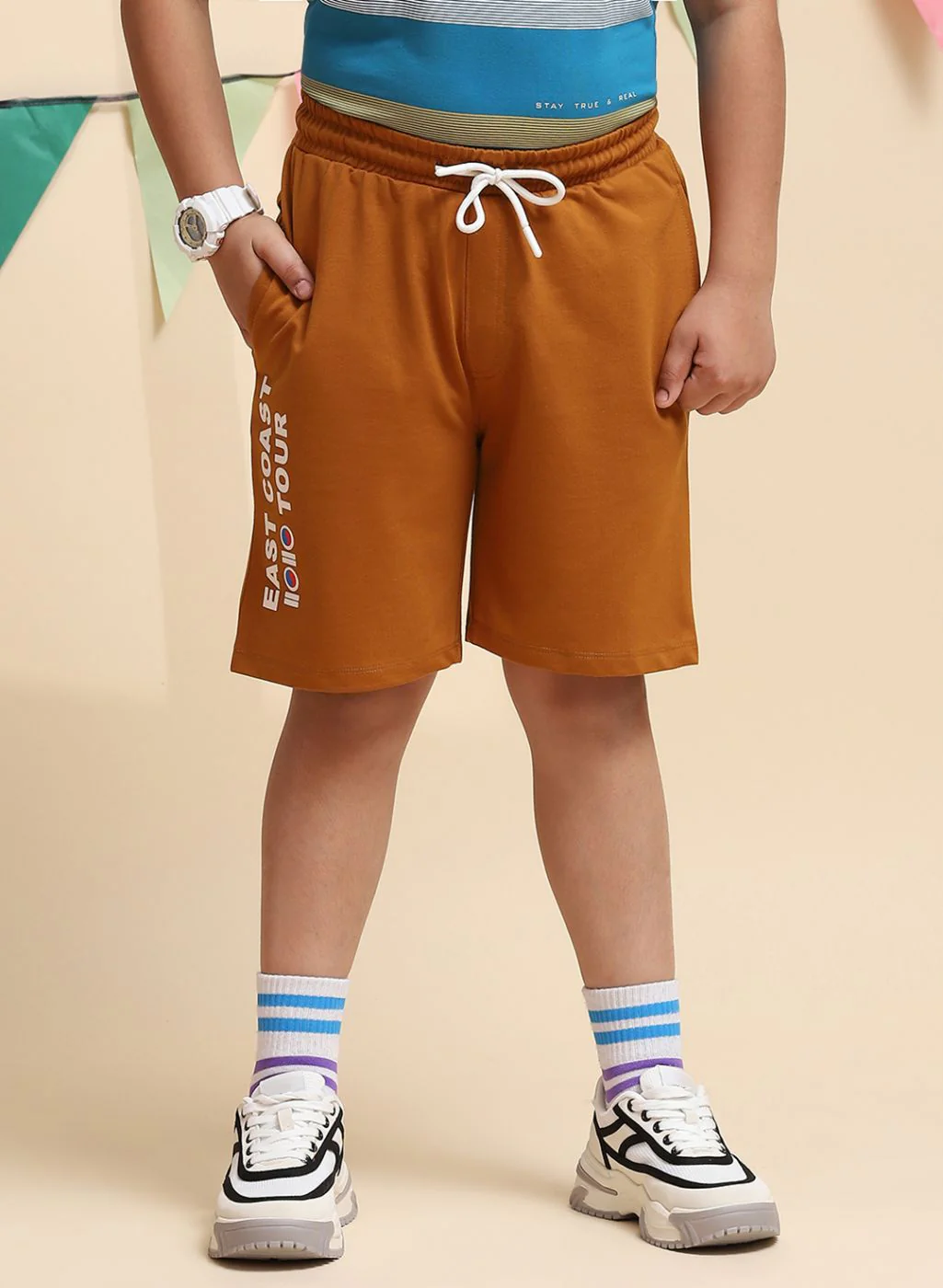 Boys Tan Brown Printed Bermuda - Image 2