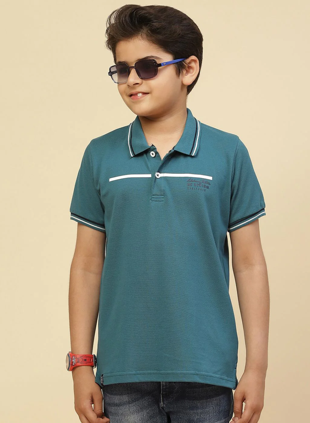 Boys Teal Blue Printed T-Shirt - Image 2