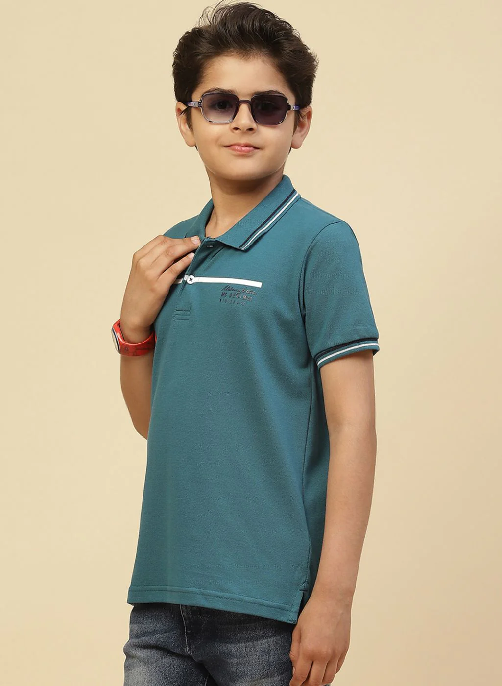 Boys Teal Blue Printed T-Shirt - Image 3