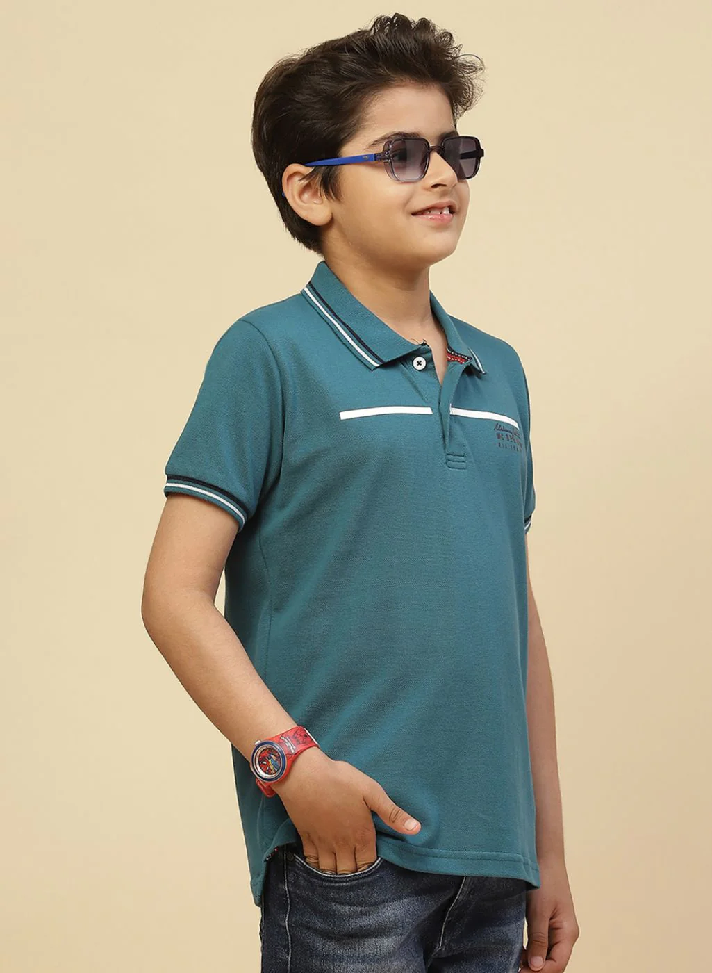 Boys Teal Blue Printed T-Shirt - Image 4