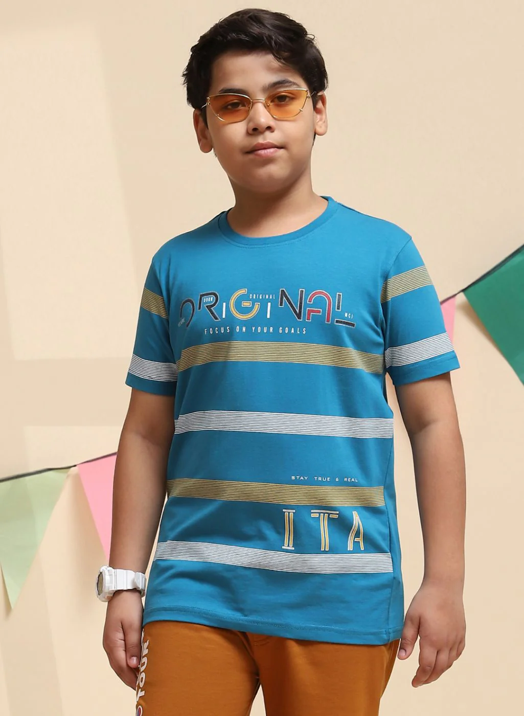 Boys Teal Blue Printed T-Shirt - Image 2