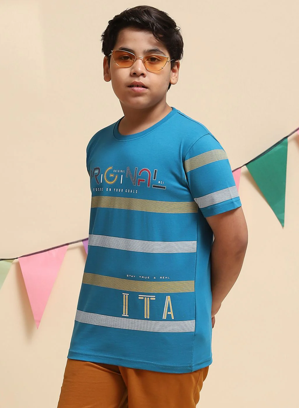 Boys Teal Blue Printed T-Shirt - Image 3