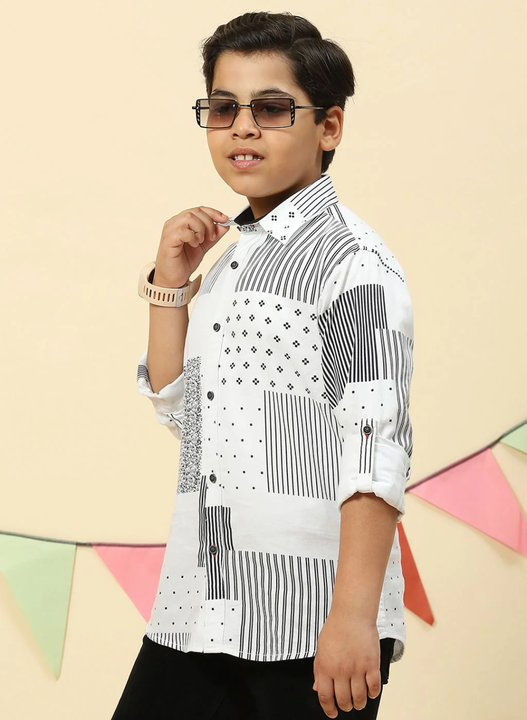 Boys White Solid Shirt - Image 3