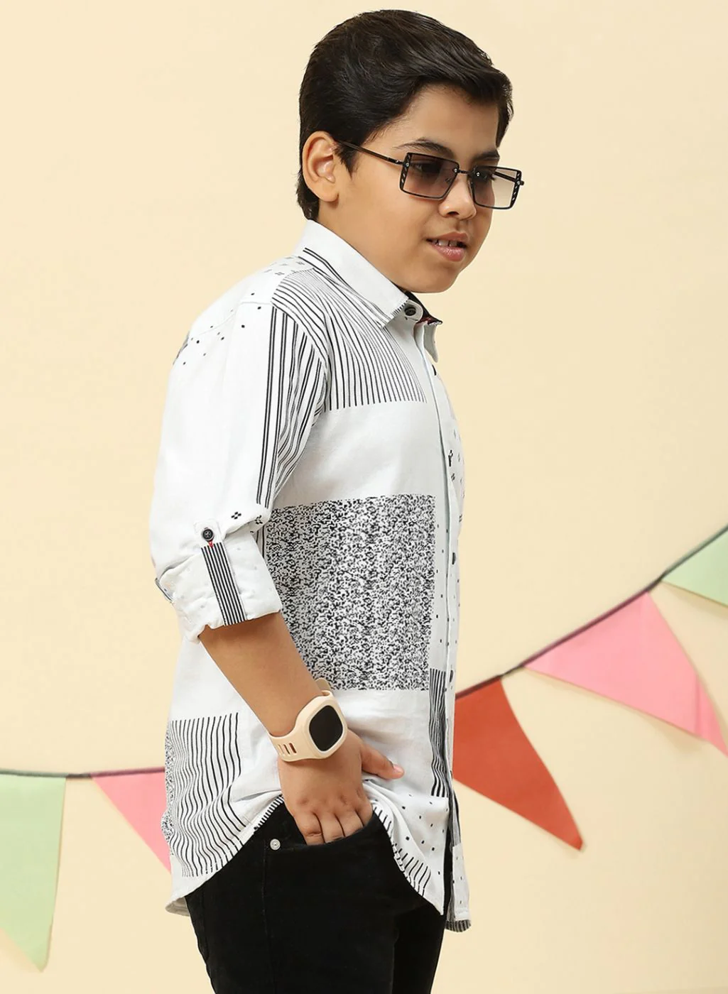 Boys White Solid Shirt - Image 4