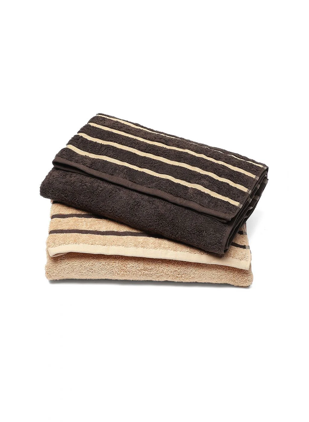 Brown & Beige Cotton 525 GSM Bath Towel (Pack of 2) - Image 2