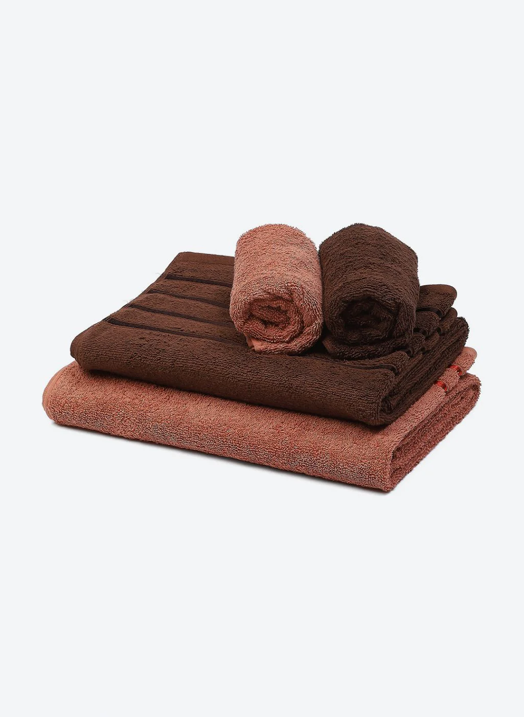 Brown & Peach Cotton 525 GSM Towel Set Pack of 4 (2 Bath & 2 Hand Towels) - Image 3