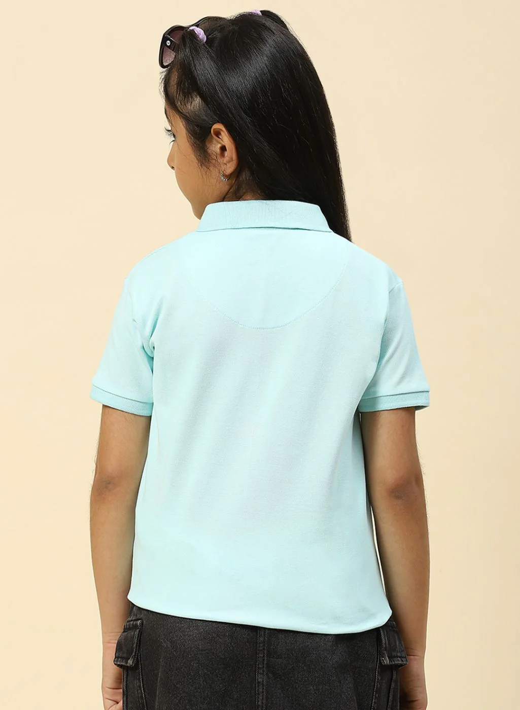 Girls Aqua Blue Plain T-Shirt - Image 5