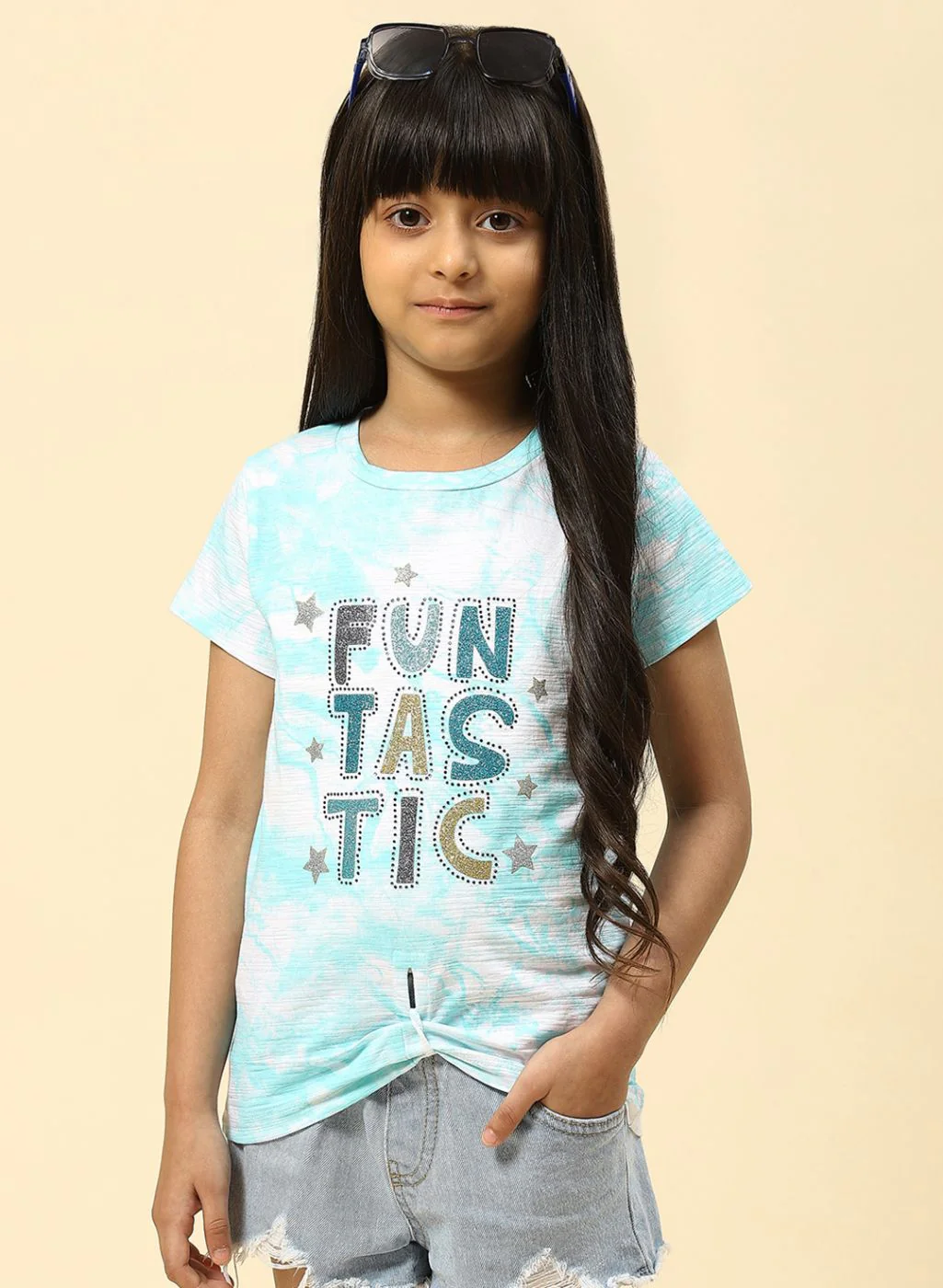 Girls Aqua Blue Printed Top - Image 2