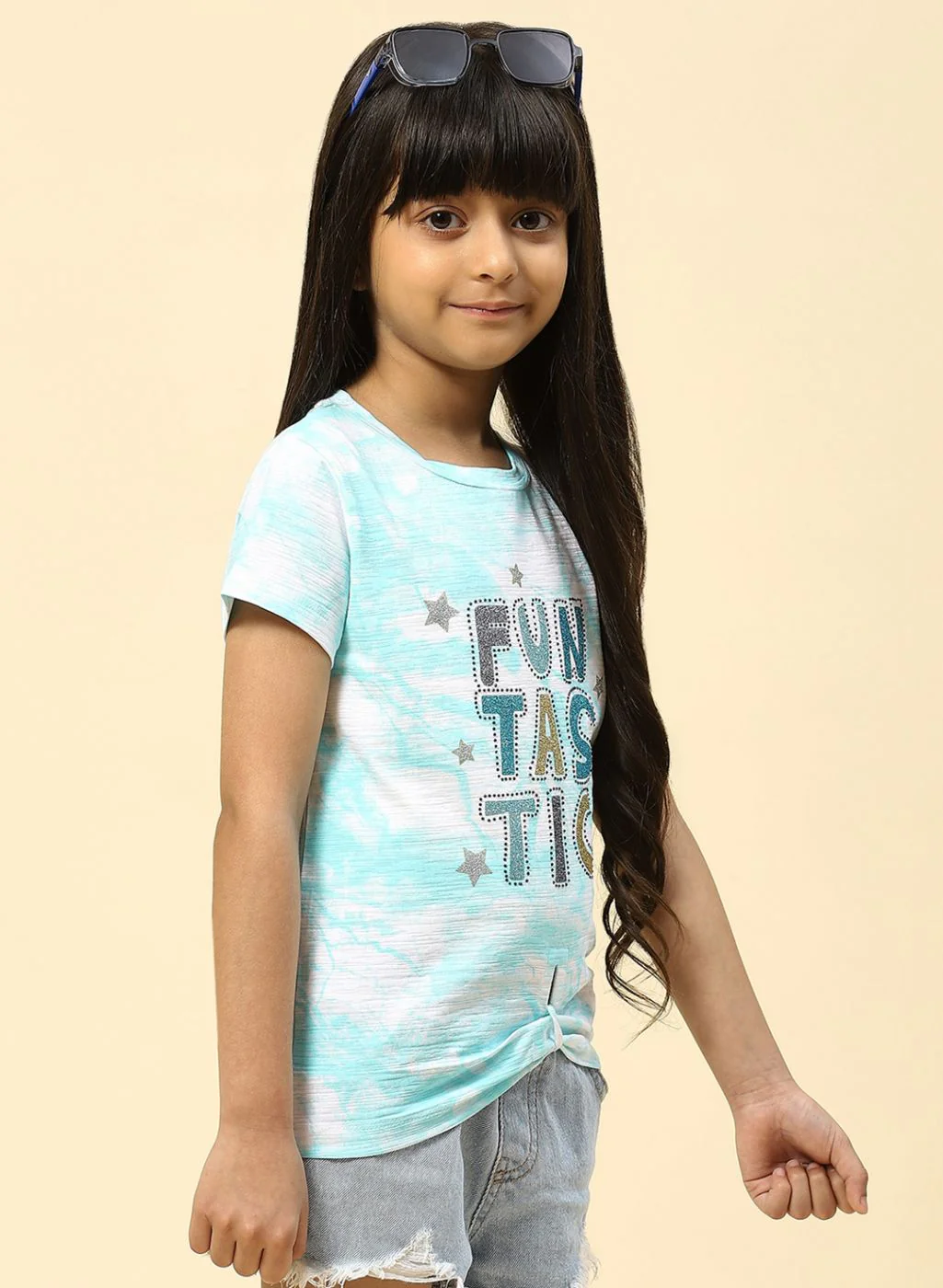 Girls Aqua Blue Printed Top - Image 4