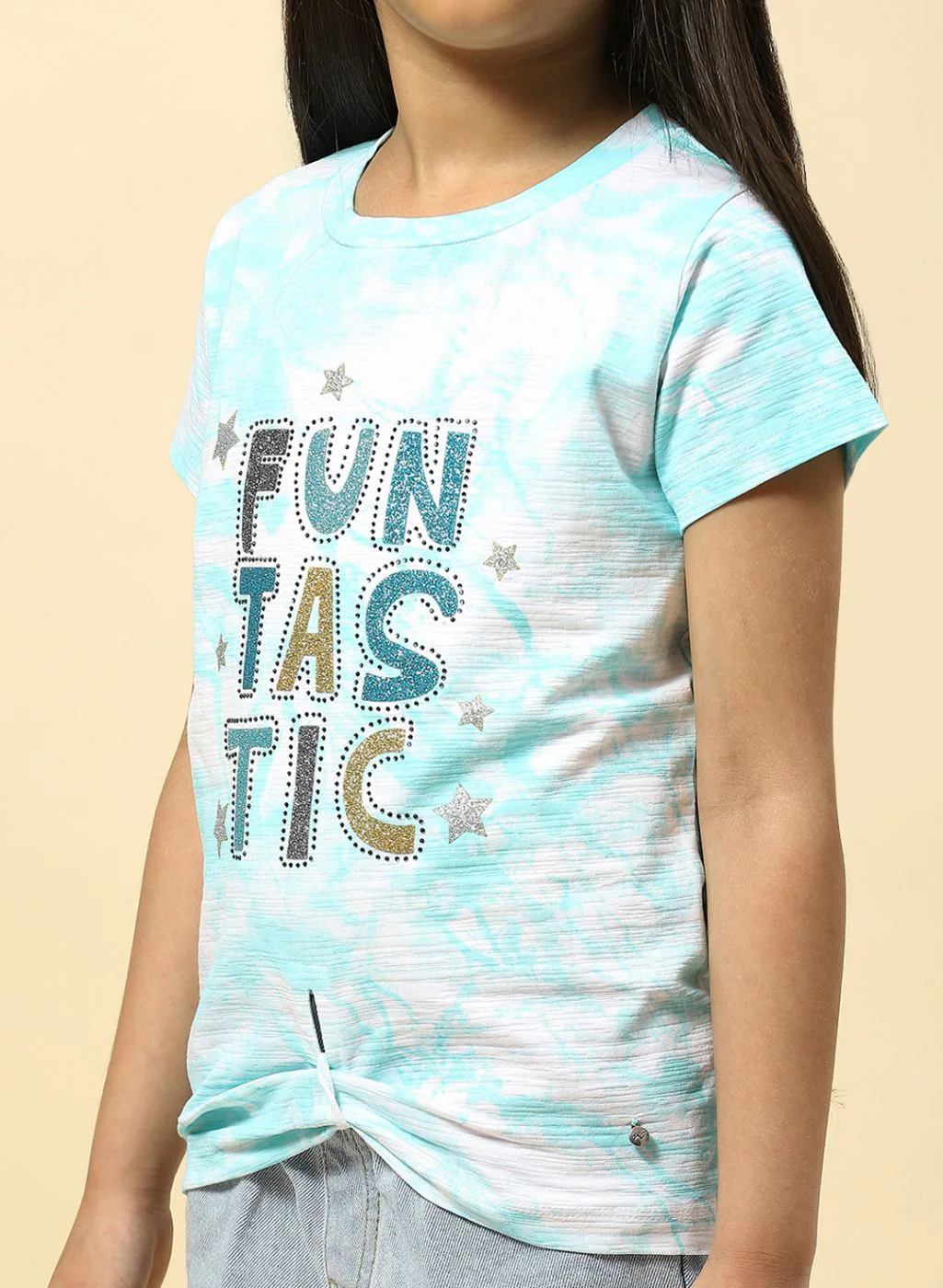 Girls Aqua Blue Printed Top - Image 6