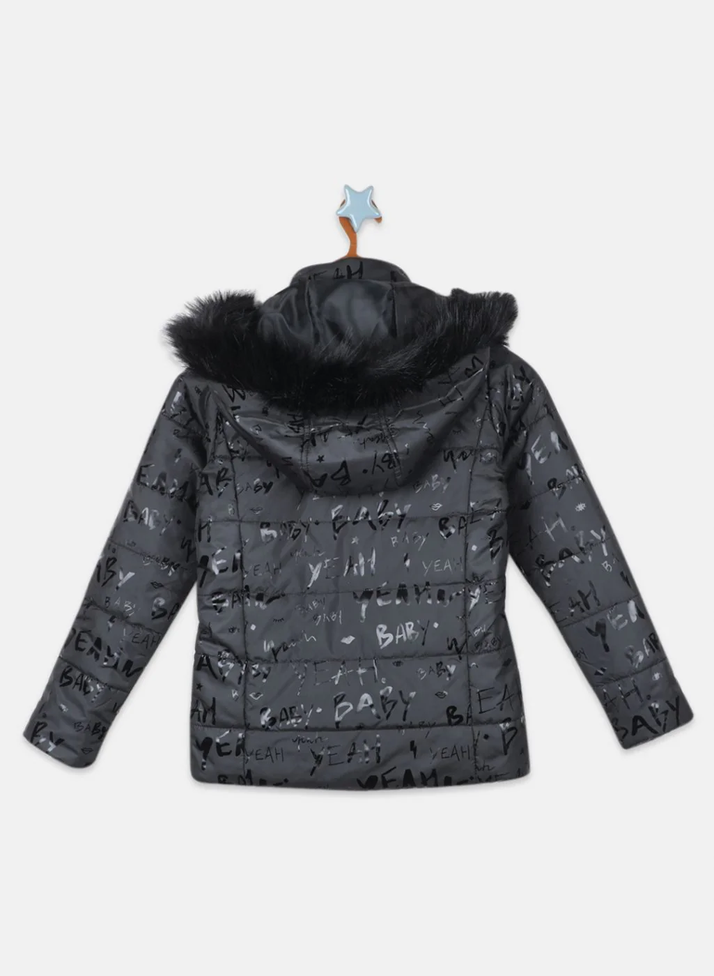 Girls Black Printed Jacket - Image 2