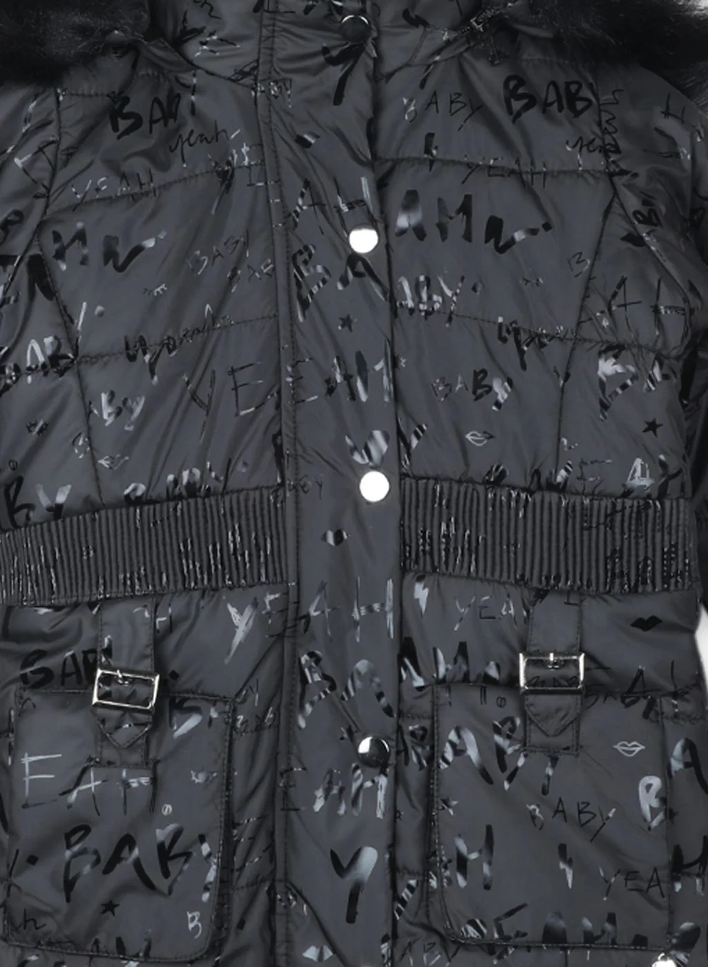 Girls Black Printed Jacket - Image 3