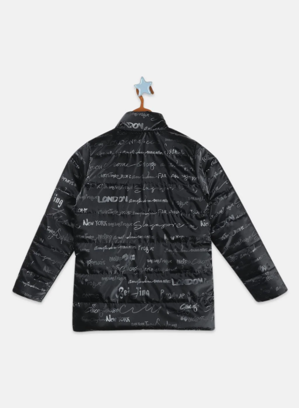 Girls Black Printed Jacket - Image 2