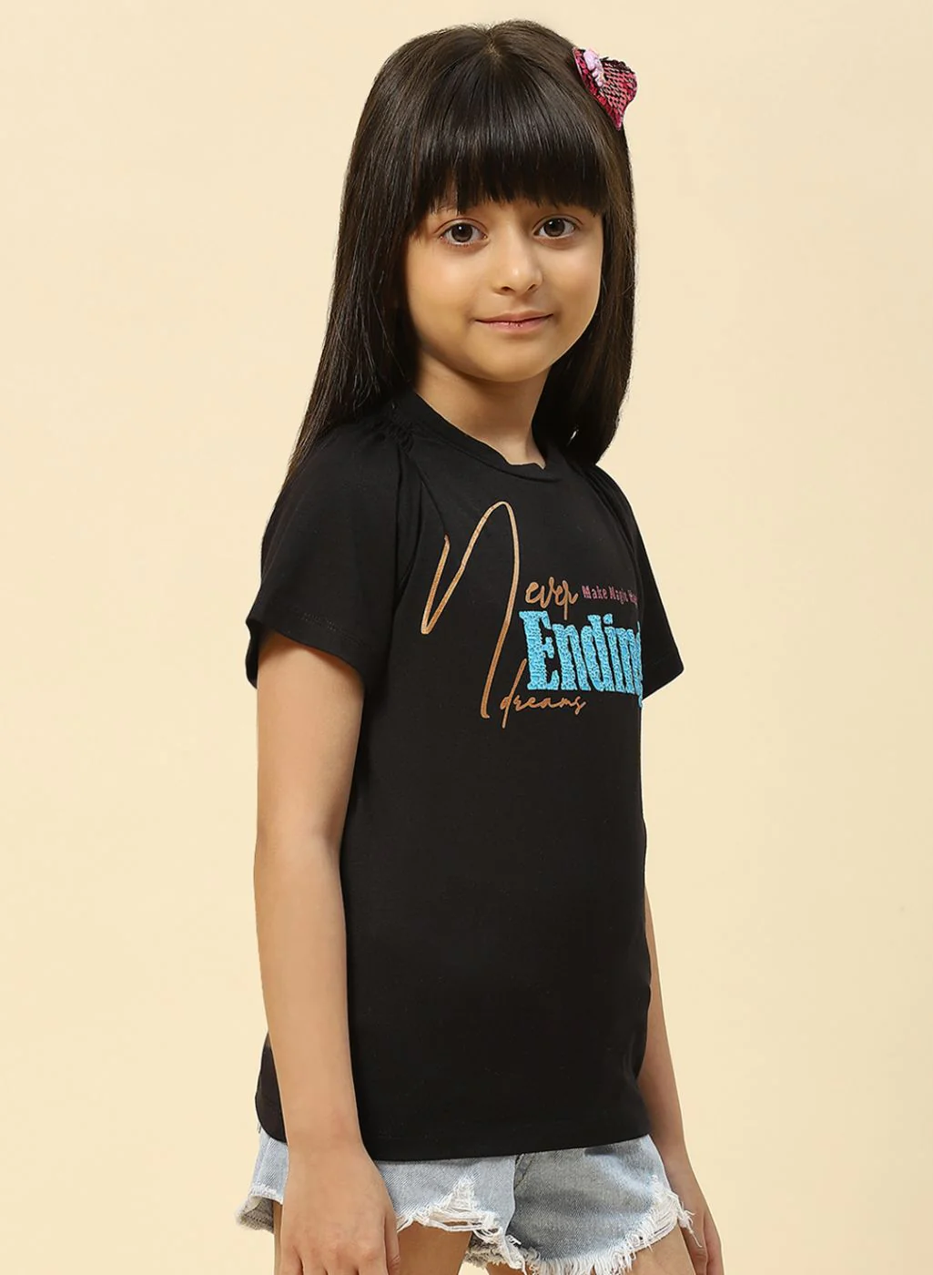 Girls Black Printed Top - Image 4
