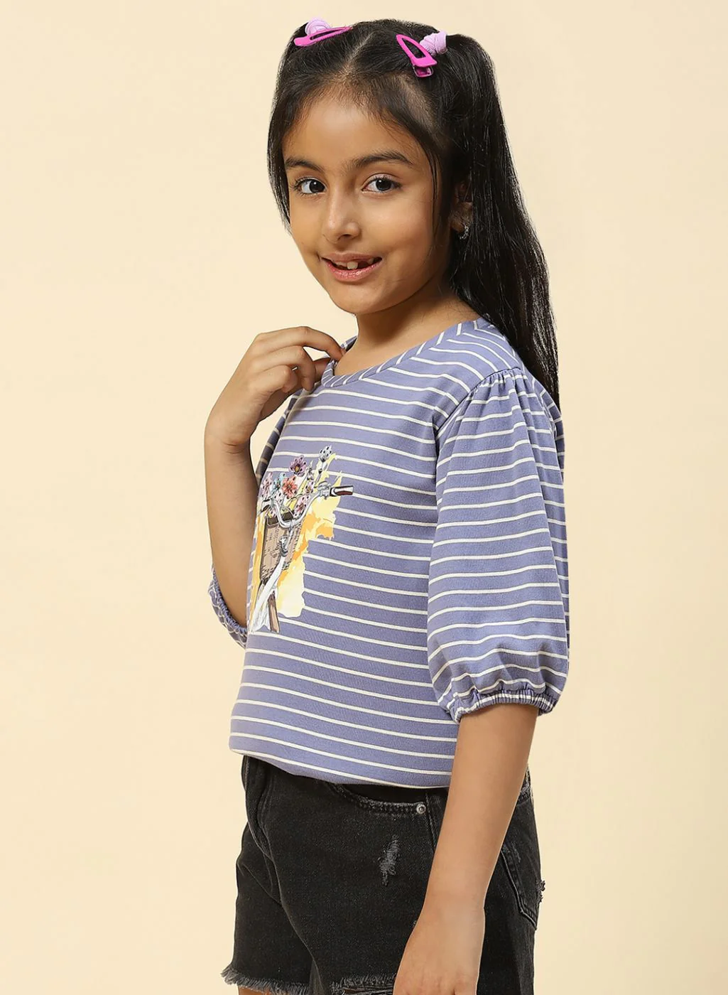 Girls Blue Stripe Top - Image 3