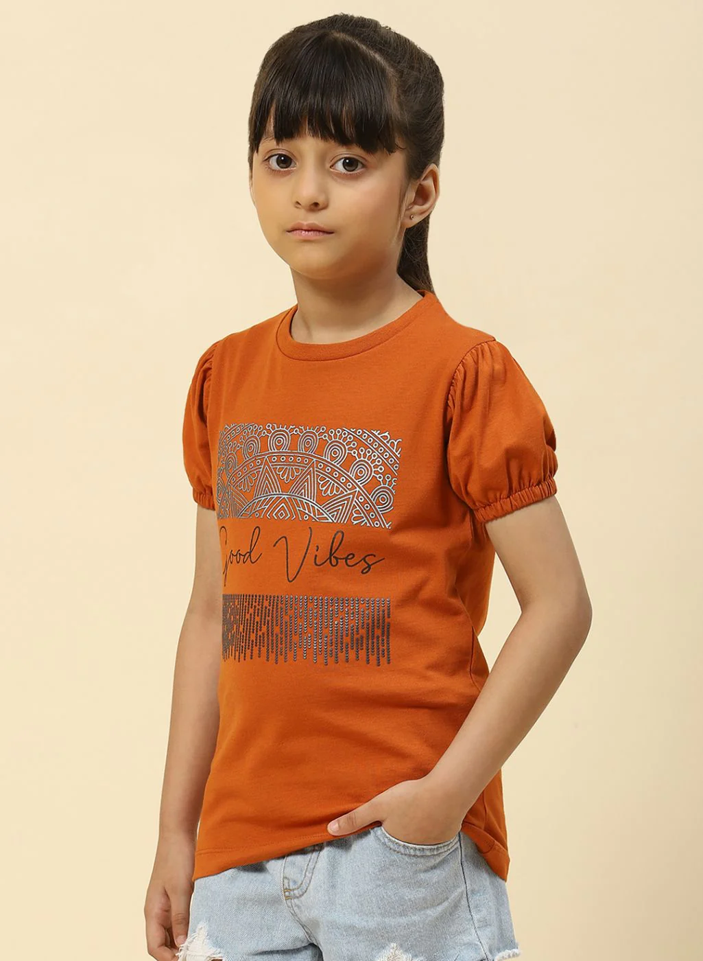 Girls Brown Printed Top - Image 3