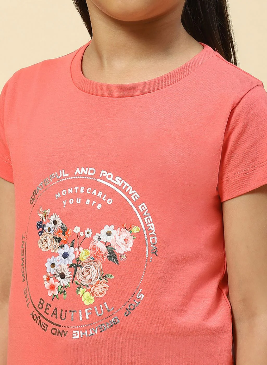 Girls Coral Pink Printed Top - Image 6