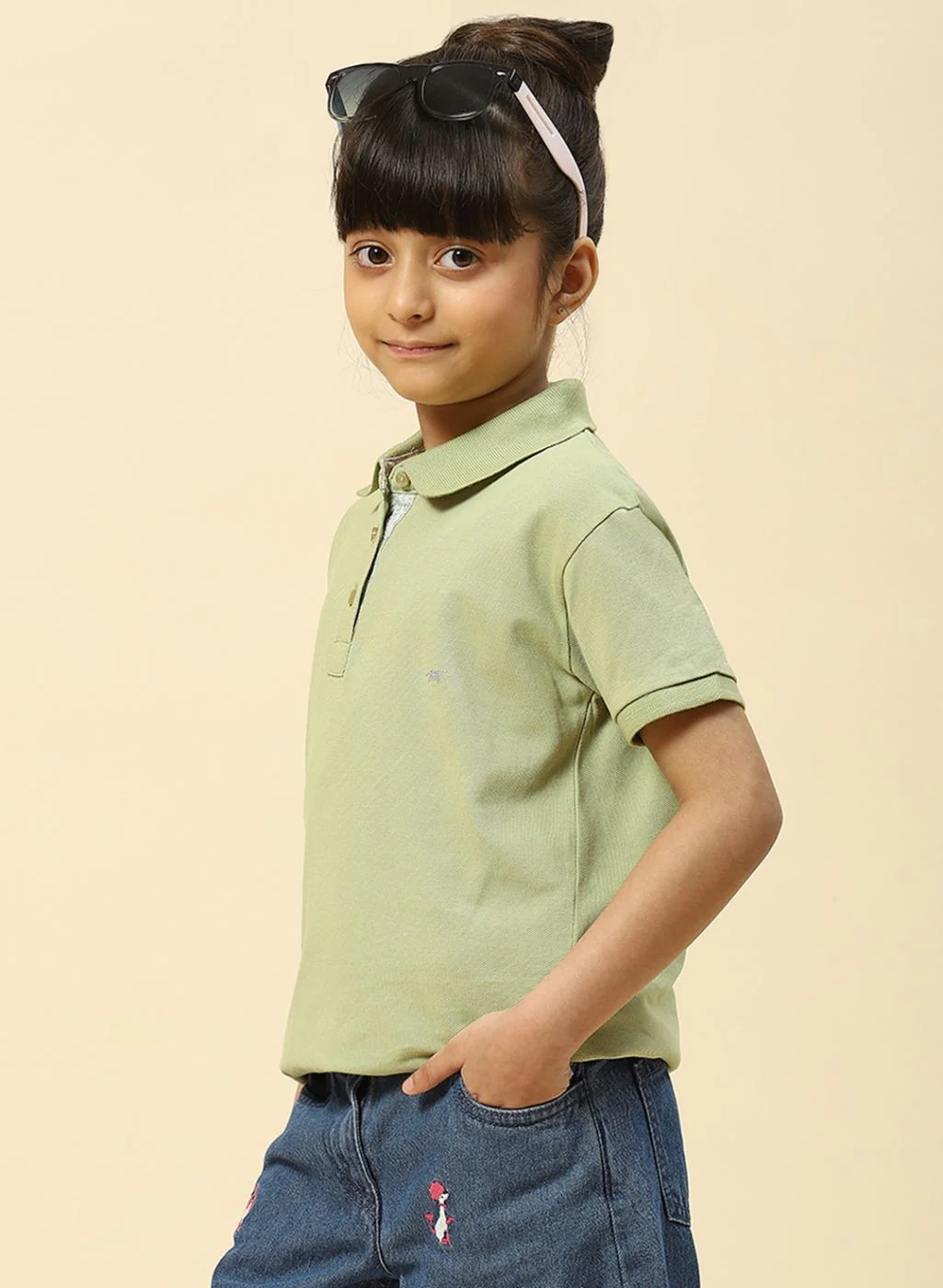 Girls Green Plain T-Shirt - Image 3