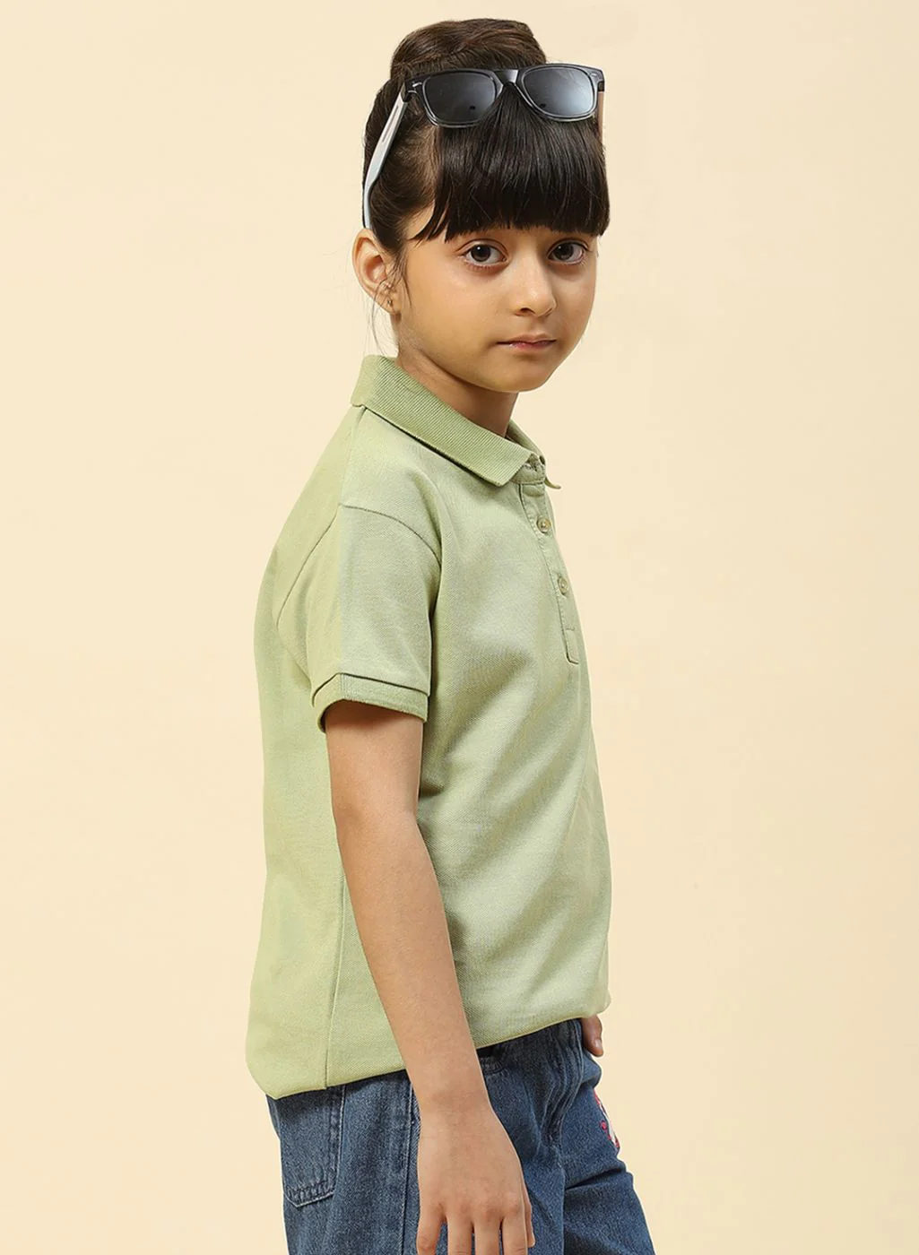 Girls Green Plain T-Shirt - Image 4