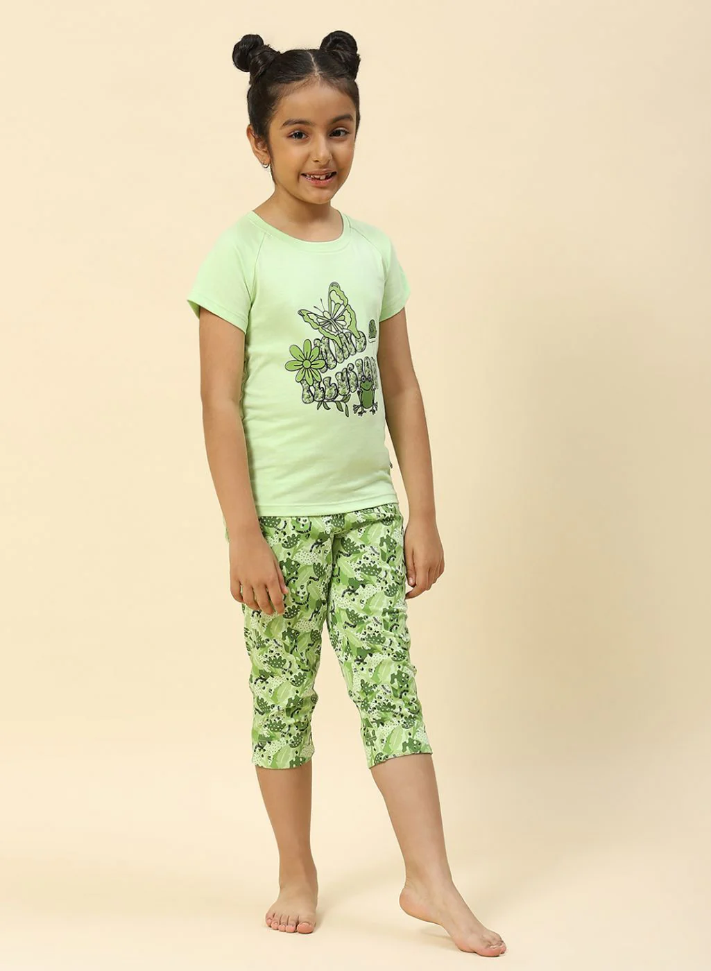 Girls Green Printed Capri Set - Image 4