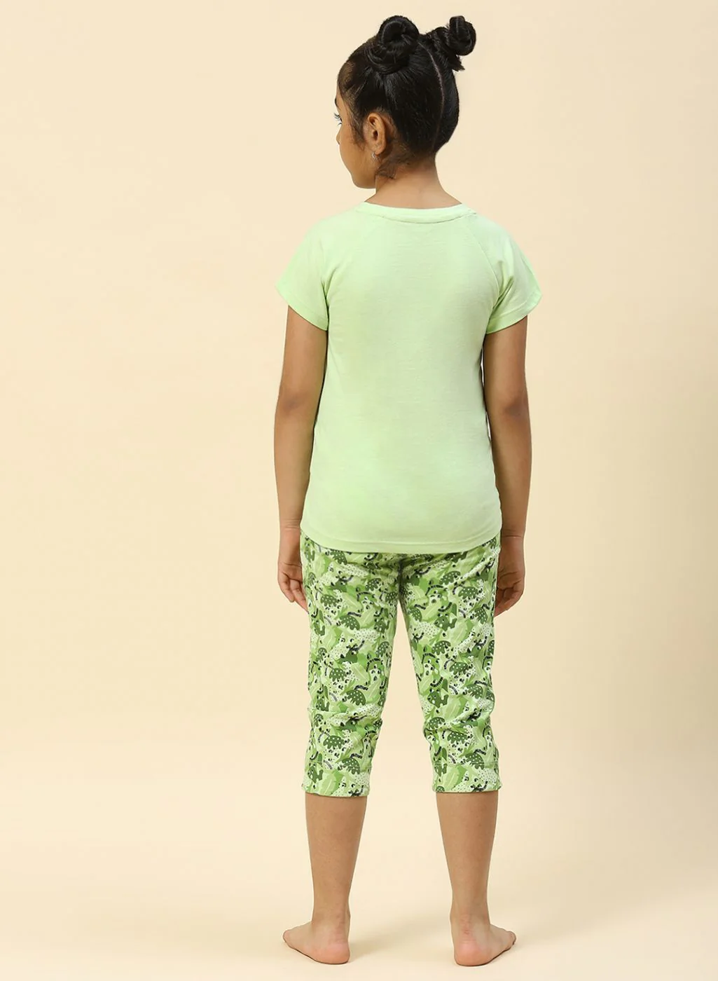 Girls Green Printed Capri Set - Image 5