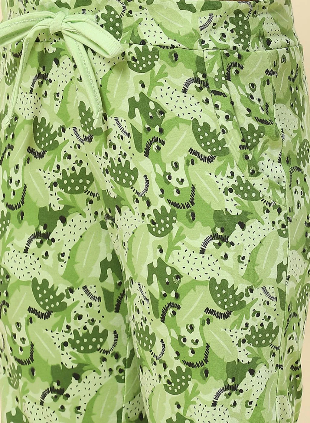 Girls Green Printed Capri Set - Image 7